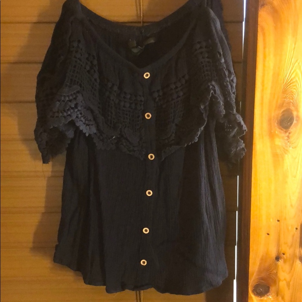 Blue off the shoulder blouse